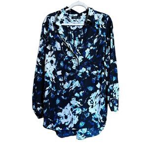 APT 9 Top Womens Multicolor 1X Floral Print Popover Long Sleeve Blouse Ladies